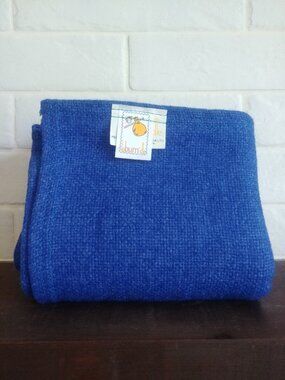 Vintage made in Canada wool throw lap blanket Peoples Express cobalt blue